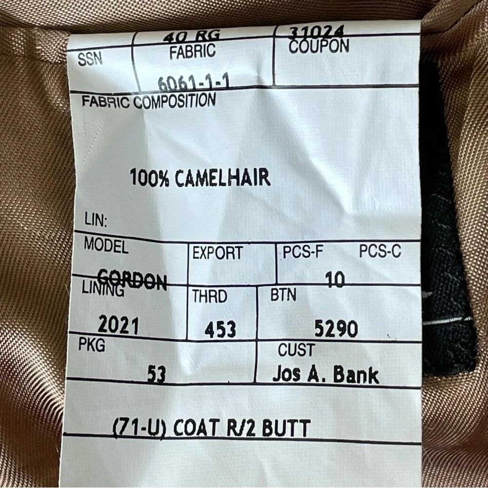Jos A. Bank Tan Gordon Camelhair 2-Button Sport Coat Blazer Jacket nbnn
